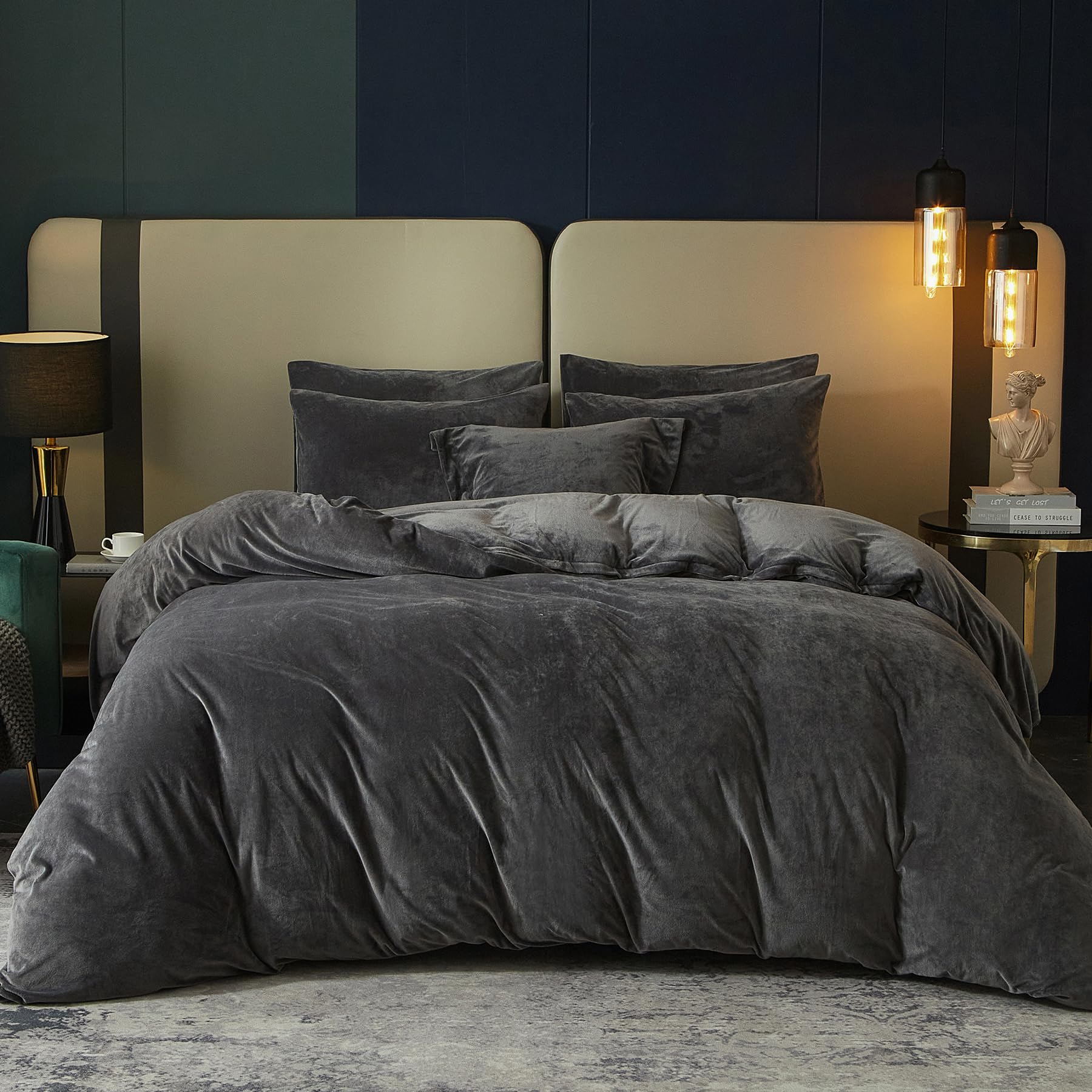 Se Softexly Velvet Duvet Cover Queen Size, Soft Flannel Duvet Cover 3Pcs Solid Breathable Silky Velour Comforter Cover, Luxury C